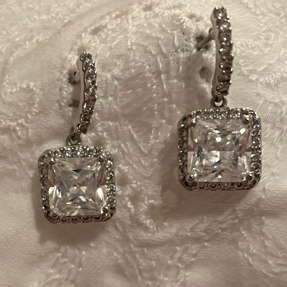 Square Cubic Zirconia Huggies